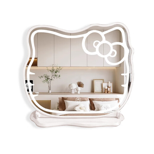 New KT cat makeup mirror led with light desktop desktop smart charging bedroom dressing mirror Hello Kitty Internet celebrity mirror Kitty cat Christmas gift for girlfriend KT cat with light white