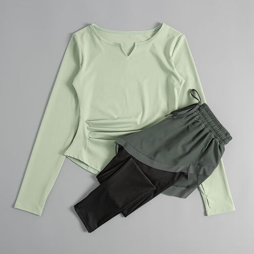 Yoga clothing women's suit autumn and winter 2024 new quick-drying running sports women's suit Pilates fitness clothing red long sleeves + purple trousers M