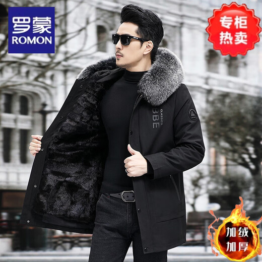 Lomon Paik men's 2025 new winter fox fur lining fur one-piece mid-length mink fur coat green shell + khaki fox fur lining <genuine fur one> M 90Jin Jin equals 0.5kg -110Jin Jin equals 0.5kg