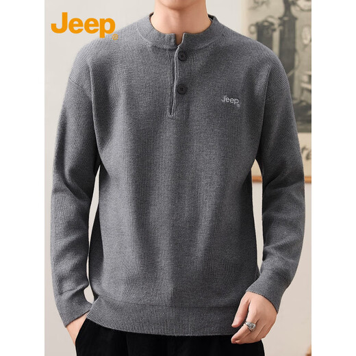 Jeep (JEEP) Henry Collar Sweater Men's Solid Color Inner Sweater 2025 Autumn and Winter Pullover Bottoming Sweater Men 25001 Gray Jeep Official M _ 90-110Jin Jin equals 0.5 kg