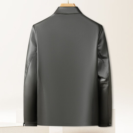 MONTAGUT high-end wear-resistant litchi pattern & velvet warm autumn and winter thick leather lapel jacket for men 365365004 Gray M 48 170/88A