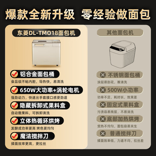Donlim government subsidy, fully automatic home bread machine, all-in-one dough kneading machine, kneading and intelligent fermentation, small multi-function, can be reserved, toasted bread intelligent fermentation breakfast machine, bread machine + ice cream bucket