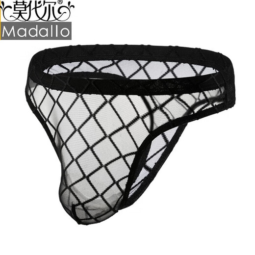 Modal Men's Thong Sexy Gold Diamond Mesh Low Waist Translucent Sexy One Generation Black M