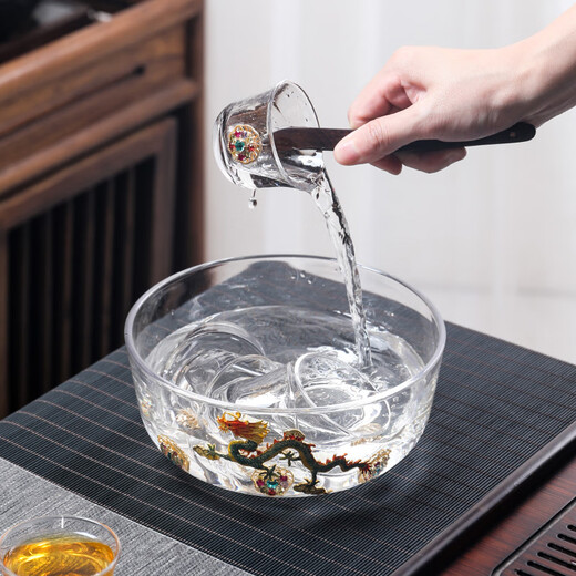 Ai Yingjia Light Luxury Glazed Tea Set High-end Gold-Inlaid Jade Porcelain Kung Fu Tea Ceremony Complete Set Glass Tea Bowl Tea Cup Set 8-head Xianglong Ancient Rhyme Pot Set-Silver