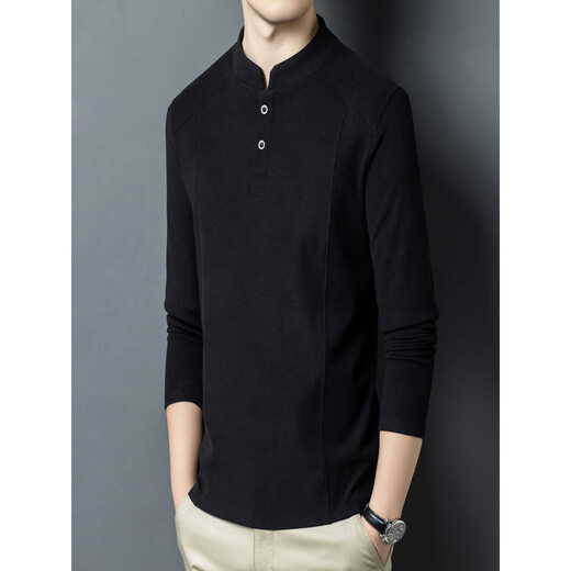 SHXI Xialuo light luxury brand men's clothing 2025 autumn and winter double-sided German velvet bottoming shirt men's Henry collar versatile long-sleeved sweatshirt black M 165 suitable for 90-115 Jin Jin equals 0.5 kg