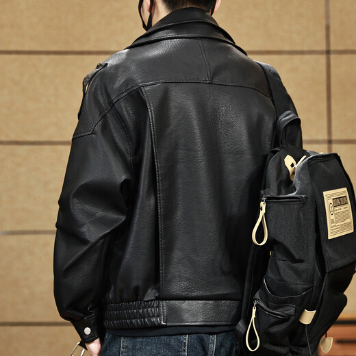 Gu Xiansen leather jacket men's 2025 new high-end men's clothing handsome men's motorcycle American pilot leather jacket men's black M 110-130Jin Jin is equal to 0.5 kg