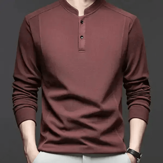 FR.YH.ZH Cotton Daji Cotton Industry Autumn and Winter Double-sided German Velvet Bottoming Shirt Men's Henry Trendy Versatile Long Sleeve T-Shirt Stand Collar Sweatshirt Gray 4XL