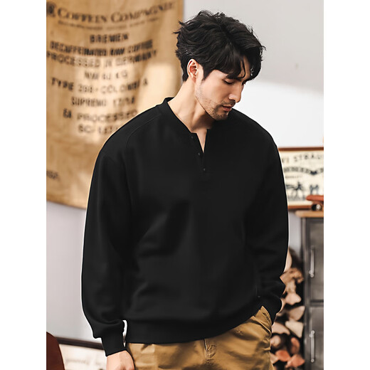 Cardano Warm Autumn American Retro Heavy Sweatshirt Men's Autumn Trendy Henry Collar Half Cardigan Jacket Men's Spring and Autumn Style Long Sleeve PO Black _ 350g Heavy M _Suitable for 100-125Jin Jin is equal to 0.5 kg