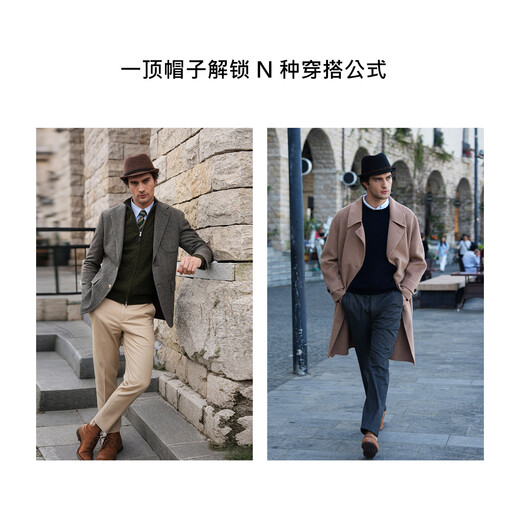 Mr DUCK woven light pure wool comfortable foldable top hat thickened quilted warm gentleman's hat men's winter jazz hat shadow black (100% merino wool)-MW562103 L (suitable for 57-58cm head circumference)