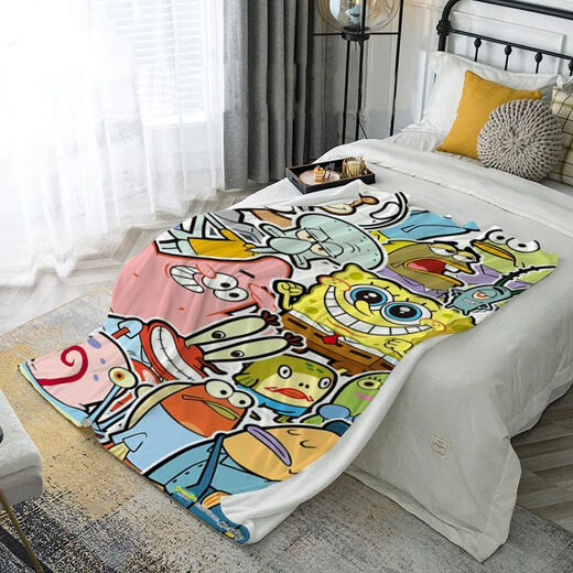 Spongebob cute cartoon pattern flannel blanket dormitory office dual-use nap blanket gt-6 70cm*100cm single layer small size-leg blanket