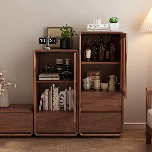 Yusenyi solid wood wine cabinet living room standing cabinet floor-standing single door sideboard simple home TV side cabinet wall storage solid wood color walnut color length 50 depth 35 height 100 single door
