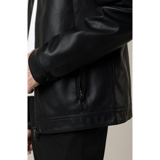 Falling Spring and Autumn Korean Style Stand Collar Leather Jacket Men's Light Mature Style Short Trendy Motorcycle PU Leather Jacket Black 3XL