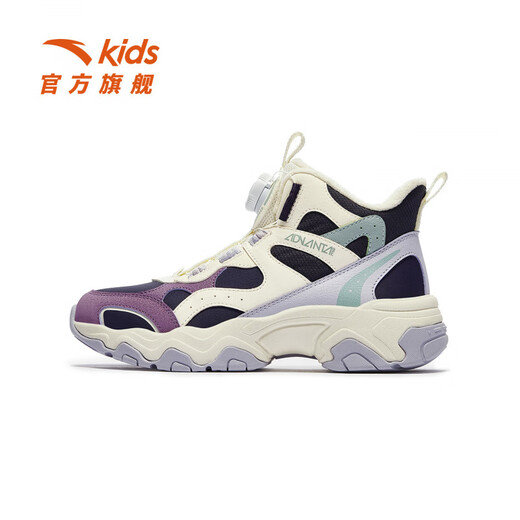 ANTA Children's Cotton Shoes for Girls and Elephants 2025 Autumn and Winter New Product Plus Velvet Warm Velcro High Top Snow Boots Mulberry Purple/Ivory White-2 38