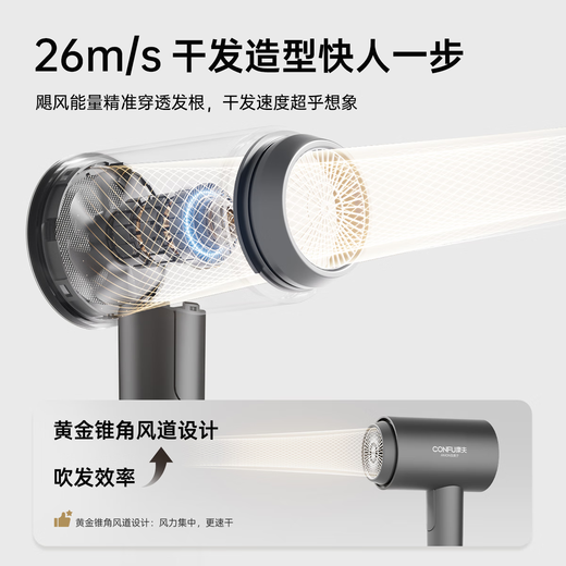 CONFU 200 million negative ion protection hair dryer folding household portable high wind speed high power state-subsidized dormitory hair dryer 1600W KF-3153 gray