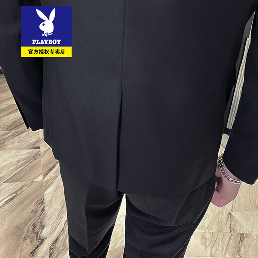 Playboy Suit Men's Korean Slim Jacket Groom and Best Man Wedding Dress Business Professional Formal Small Suit Men ZUO Two-Button Black Jacket-Pants Free Gift 2XL 135-145Jin Jin is equal to 0.5 kg