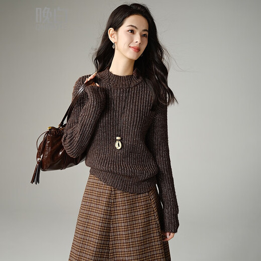 Late White New Product 2025 Winter Temperament High-end French Lazy Sweater Casual Pullover Design Knitted Sweater Women Dark Brown L