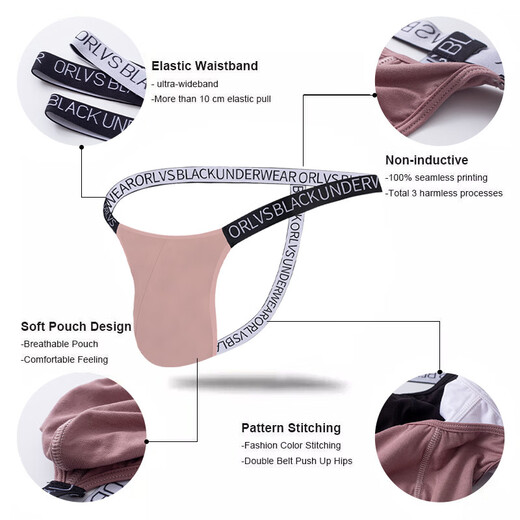 Sexy Men's Thong Bikini Style Modal Low Waist Solid Color Breathable T-Pants White L