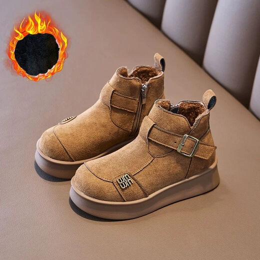 Children's velvet boots and short boots 2025 new autumn and winter girls' middle and older children's Martin trendy British Birkenstock cotton shoes coffee color* flagship version factory craftsmanship 34 yards inner length 20.7CM