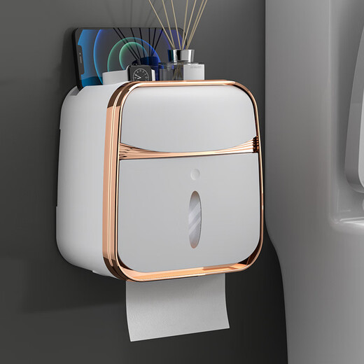 Shantou Lincun Bathroom Tissue Box Wall-mounted Waterproof Toilet Paper Box No Punching Paper Box Toilet Toilet Paper Roll Storage Rack Ordinary Style - White