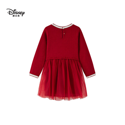Disney red dress for children, autumn and winter new year clothes, New Year's princess dress, French style small fragrance splicing mesh skirt