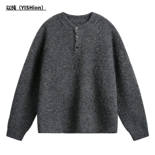 YISHion light luxury old money Henry collar polo sweater men's autumn and winter texture thickened warm sweater lazy wind sweater jacket charcoal gray M