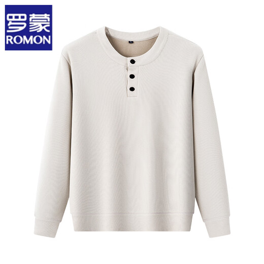 Lomon Wool Henley Collar Sweatshirt Men's Autumn and Winter New Round Neck Knitted Bottoming Shirt with Warm Long Sleeve Casual T-Shirt Dark Gray XL