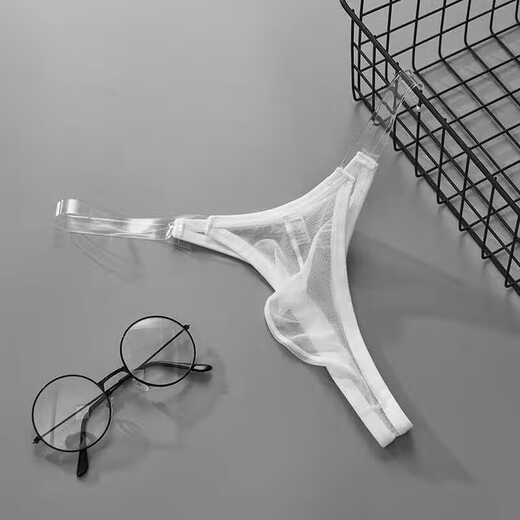 Victoria's Secret Emilysa Men's Thong Low Waist Seamless Ultra-Thin Transparent Ice Mesh Fashion Underwear Narrow Band Sexy T-Pants for Men GT315 (White + Black) M 90-110Jin Jin equals 0.5kg