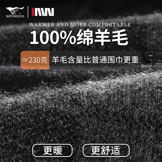 SEPTWOLVES 100% pure wool scarf for men in winter, versatile thickened warm scarf for boys and dad, high-end gift box, matte dark gray, 180*30CM, exquisite gift box + ghostwritten greeting card
