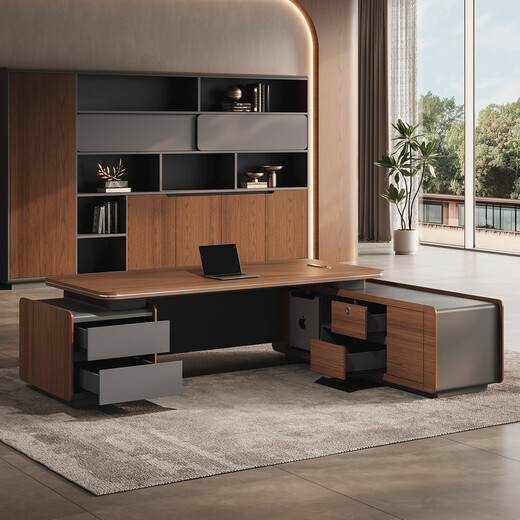 Jiazhi desk boss desk and chair combination new Chinese style retro industrial style high-end office president and chairman executive desk 2.2m single cabinet + 2.4m file cabinet + boss chair