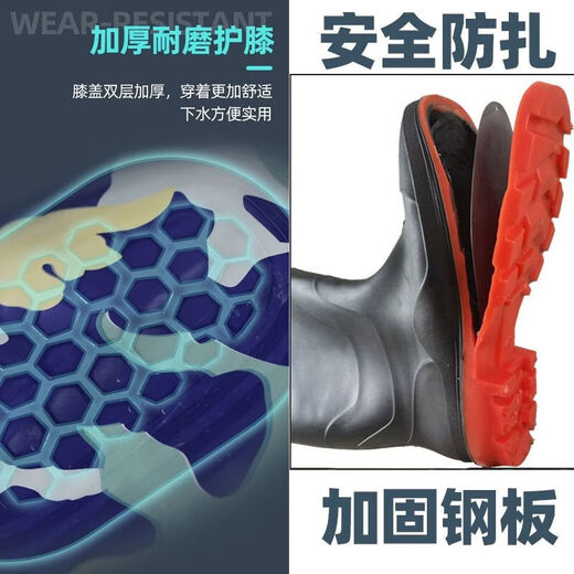 Wading pants, reservoir rain pants with rain boots, waterproof water shoes, half body one-piece men's leather spear fish, full body fishing, lightweight and ultra-light, steel bottom + double knee pads, black extra thick version 43