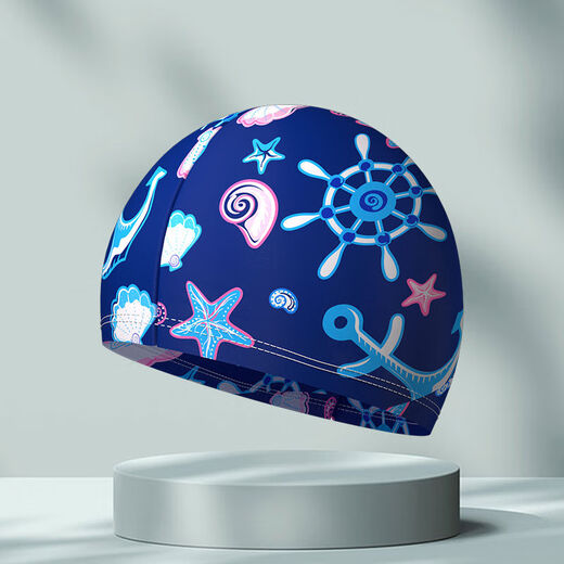 New cloth cap swimming cap for men, women, students, big children, high elasticity, comfortable and breathable, middle-aged and elderly with long hair, printed fabric cap + nose clip earplugs set, color notes