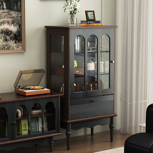 Zhong Zhang Guan French retro solid wood glass wine cabinet small apartment living room wall display cabinet American home side cabinet Esther side cabinet