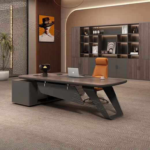 New boss table with light luxury, lacquered executive desk, simple and modern president desk, office desk, manager table 1.8m boss table + side cabinet