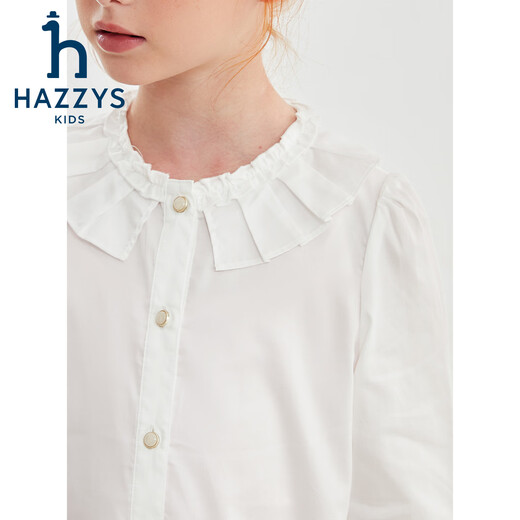 HAZZYS children's clothing girls' shirt autumn new college style long-sleeved top plain white regular 160