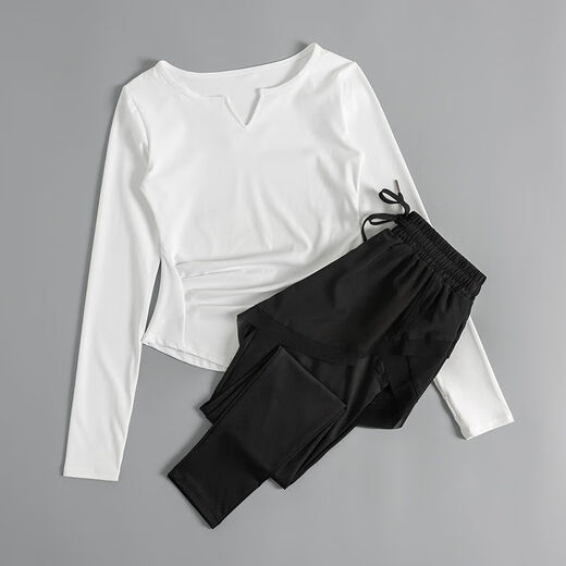 Yoga clothing women's suit autumn and winter 2024 new quick-drying running sports women's suit Pilates fitness clothing red long sleeves + purple trousers M