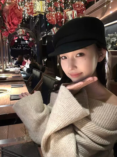 Xiaohongshu’s popular Japanese-style retro wool black literary beret women’s autumn and winter face-opening duck hat Internet celebrity method camel wool M (5658cm) one size