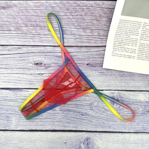 Universal men's thong underwear, thin mesh, fully transparent, sexy and tempting, low-waisted, rainbow thin straps, personalized, quick-drying, white S90-105Jin Jin equals 0.5kg