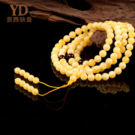 Italian natural Russian material white flower beeswax bracelet 108 beads collection grade 7A multi-circle amber bracelet for men and women with certificate, diameter 6+mm, hand circumference 14,15