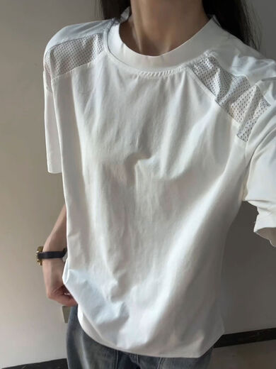 White mesh splicing breathable quick-drying clothing men's summer ice silk cool short-sleeved T-shirt outdoor sports cycling clothing white upgraded version M M