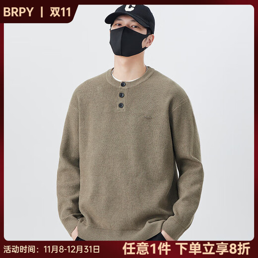 BRPY Sweater Men's Autumn and Winter 2025 New Loose Casual Versatile Color Henry Collar Bottoming Sweater Boys Trend Gray M 100-125Jin Jin is equal to 0.5 kg