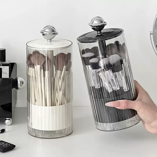 Yusenyi Press Makeup Storage Pen Holder Cover Dressing Table Lipstick Scattered Powder Brush Organizer Box with Dustproof Eyebrow Pen Brush Bucket (Yahei Red Ball-Mask Basket) Smooth and non-stuck