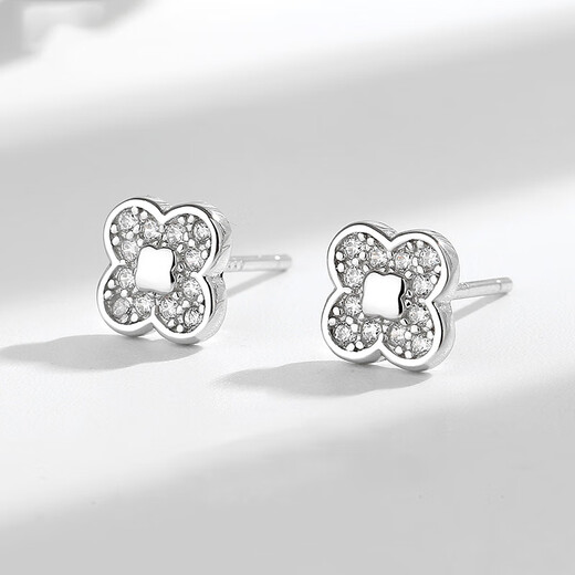 RHM platinum four-leaf clover earrings for women PT950 platinum high-end ear piercing birthday and Valentine's Day gift for girlfriend Platinum four-leaf clover earrings + certificate + gift box