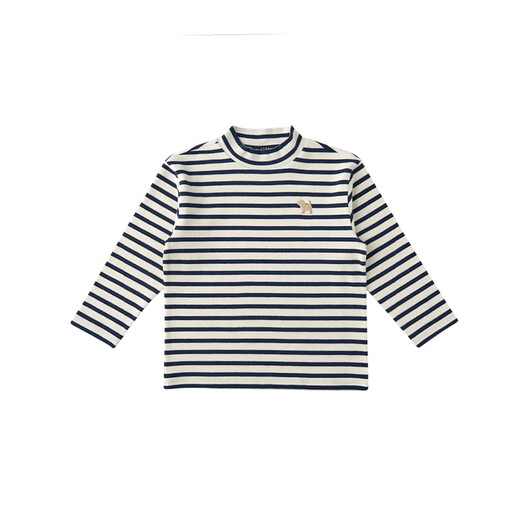 BLUEDOG blue dog autumn and winter Korean imported children's striped long-sleeved T-shirt for boys and girls half-high collar inner top, navy blue 120 cm
