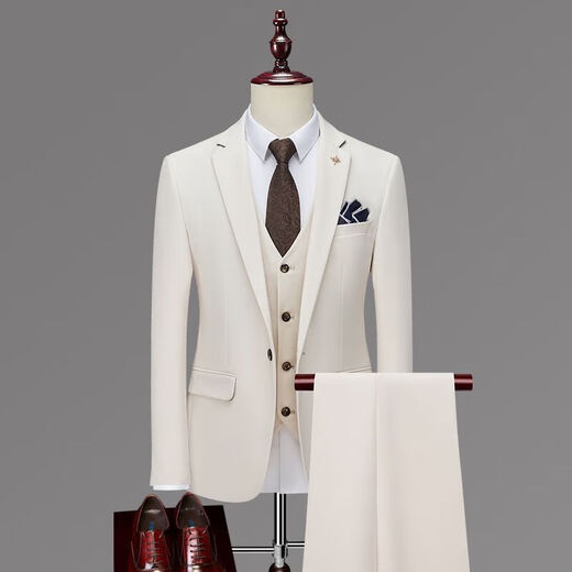 BIEMLFDLKK BG Biyinlefen same style three-piece men's suit suit business professional formal small suit Korean version slim fit denim blue S