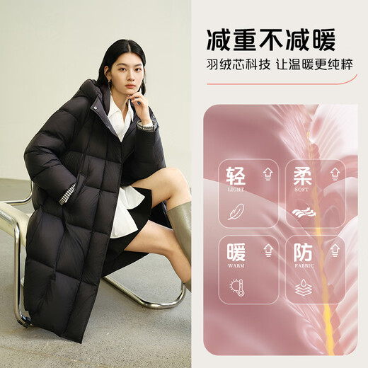 艾莱依【泡芙系列3.0】羽绒服女中长款软糯泡芙拼接式冬保暖外套