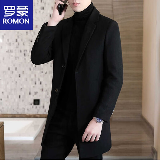 ROMON tweed jacket men's trench coat Korean style slim mid-length wool tweed jacket British girl coat men's gray cotton 2XL recommended 140 Jin [Jin equals 0.5 kg]