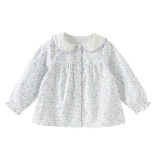 DAVE&BELLA children's shirt 2026 spring new pure cotton girls' shirt baby girl long-sleeved bottoming shirt children's top small floral print ready stock 90 cm (recommended height 80-90cm)