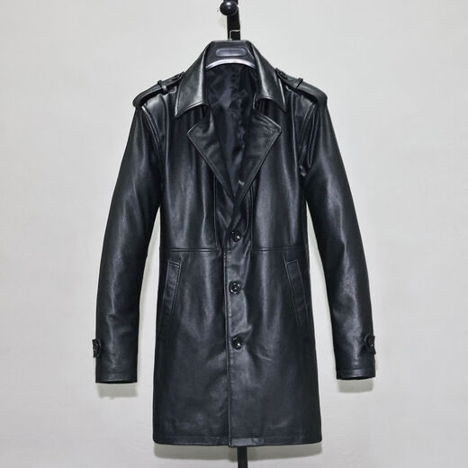 First-layer thin soft cowhide genuine leather jacket for men and women, slim-fitting, mid-length youth lapel casual business windbreaker jacket, single style - black thin soft cowhide M M recommended 100-129 Jin Jin equals 0.5 kg