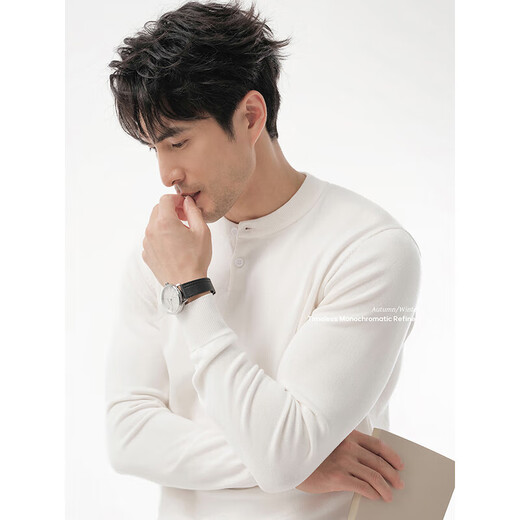 ROMON Light luxury cloud feel Anti-pilling Henry collar sweater Anti-wrinkle long-sleeved clothes Thin sweater autumn and winter for men White-Henry collar Anti-pilling + breathable + anti-wrinkle 2XL 140-150Jin Jin equals 0.5 kg