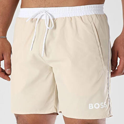 BOSS men's swimming trunks quick-drying and breathable beige solid color beach vacation shorts simple medium red one size | XLARGE